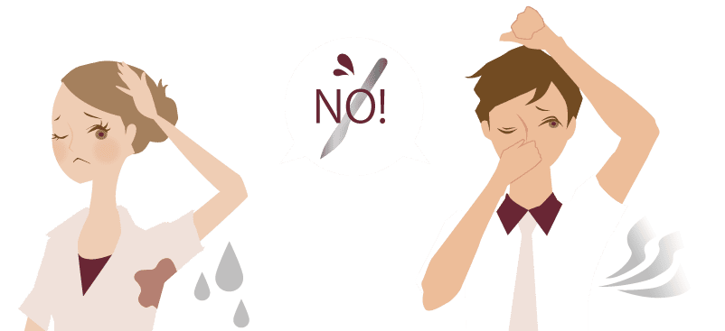 ワキガや多汗症で悩んでいる男女のイラスト